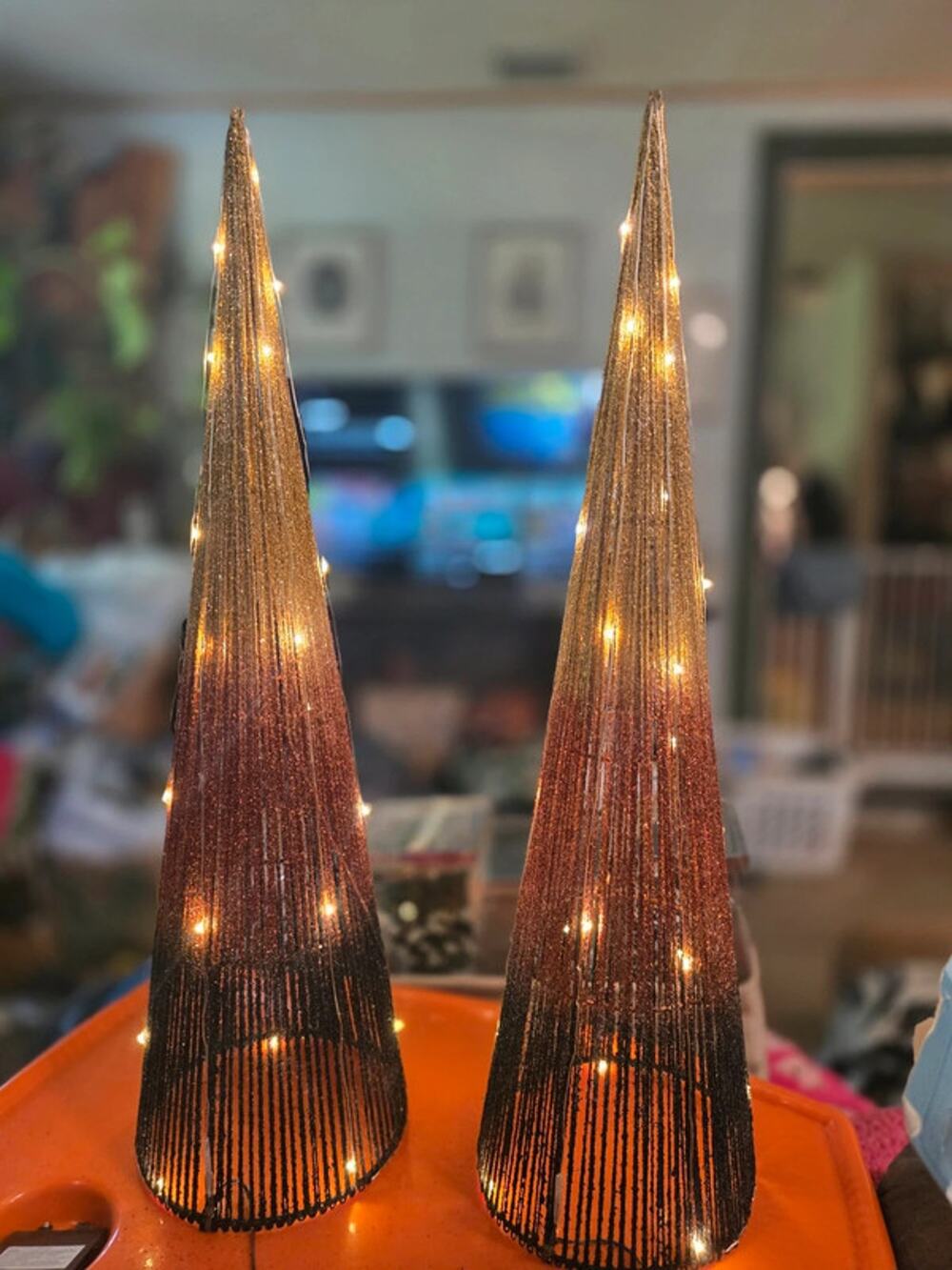 Vintage Large 23” Pre-Lit Halloween Ombre Glitter Cone Trees - Pair of 2